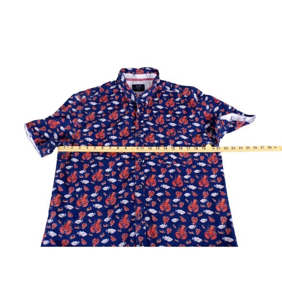 Sunrise Kingdom Navy Blue Lobster Fish Design Short Sleeve Button Down L #521 - Picture 6 of 9